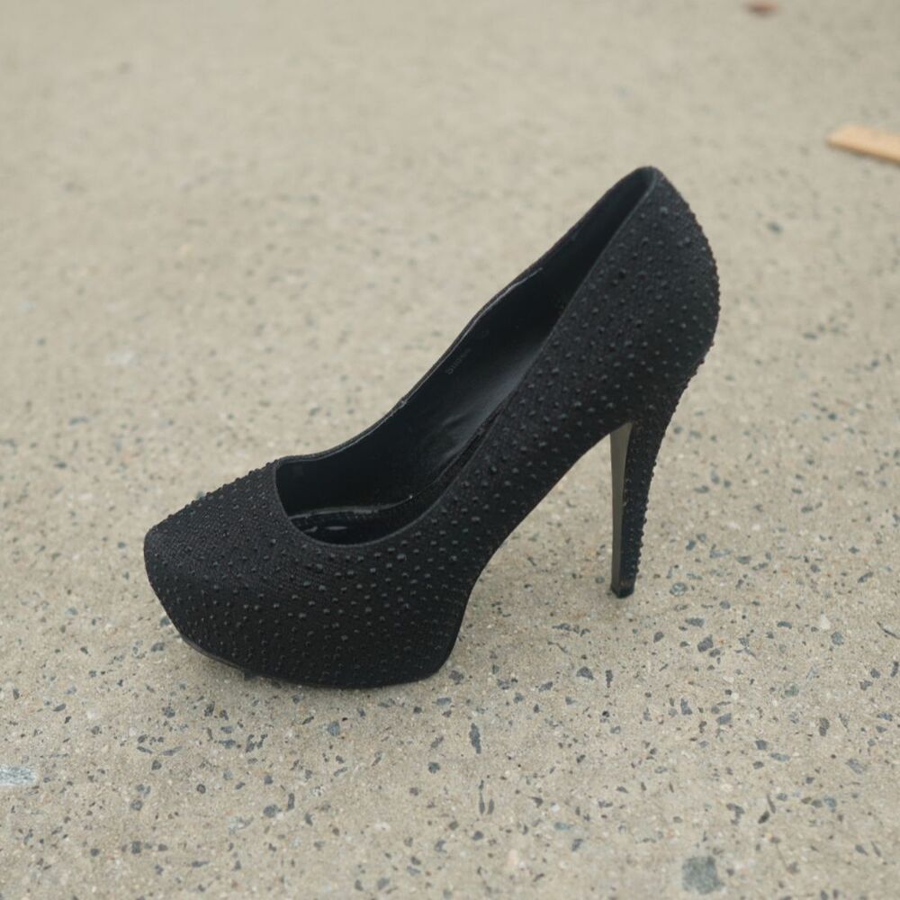 Womens Black Rhinestone Platform Pumps 11 Sparkly Stiletto 6 Inch Heel Single